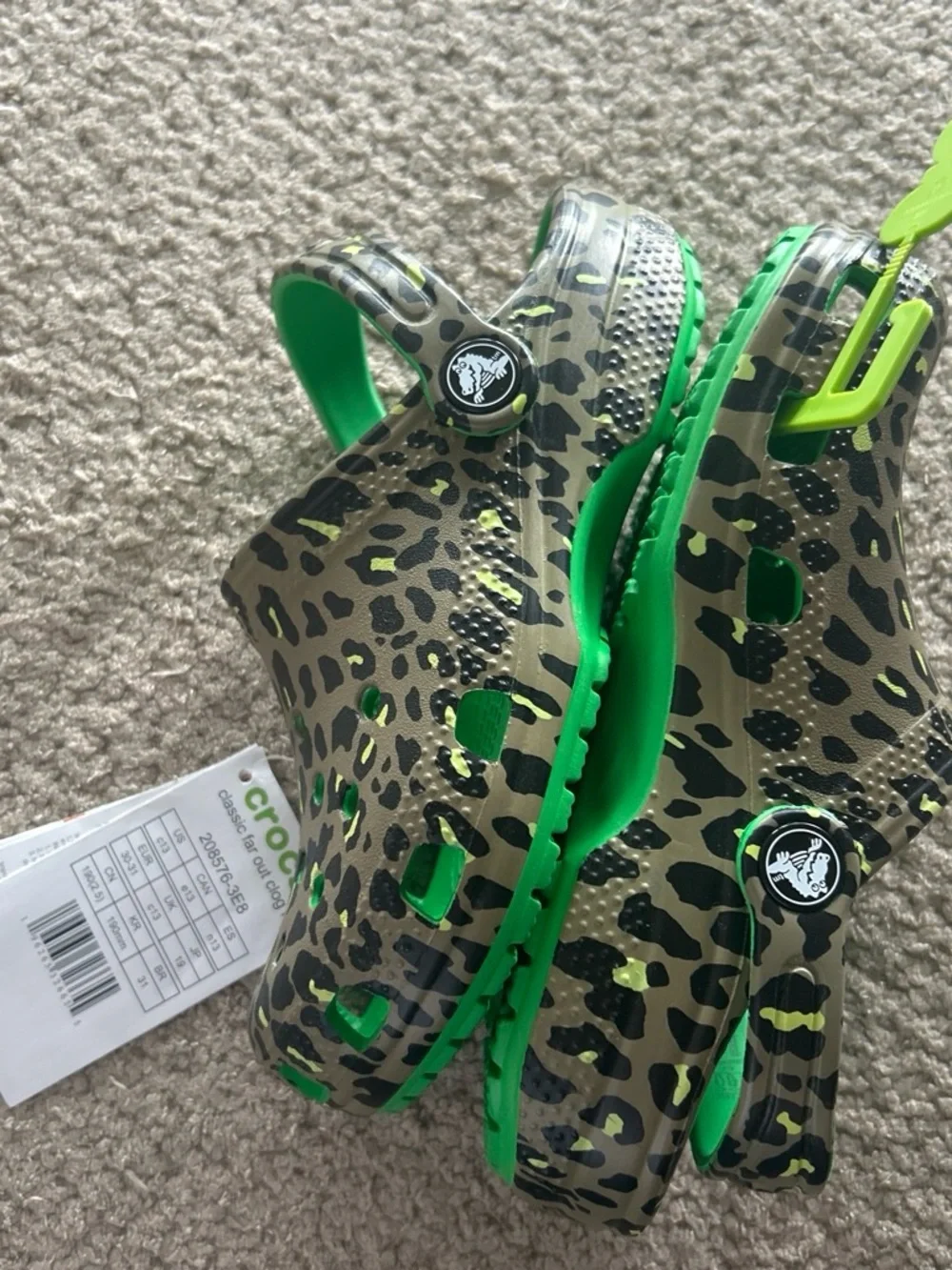 CROCS Kids' Leopard-Print Clog with Bright Green Insole